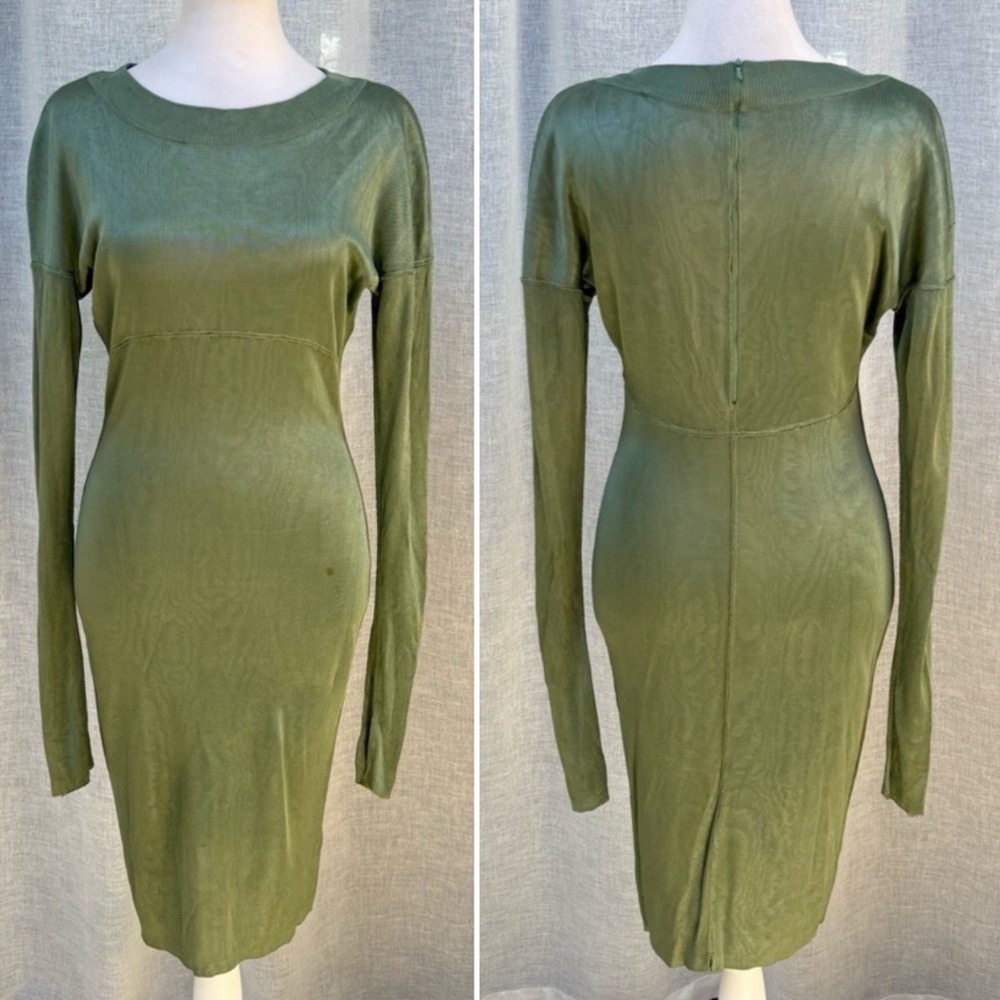 As Is vintage Azzedine Alaia Paris iconic sage green long sleeve mini knit dress